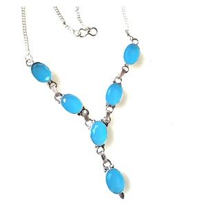 Ocean blue chalcedony &silver statement necklace